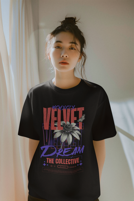 🌹 Velvet Dream Collective – Floral Printed Oversized Tee
