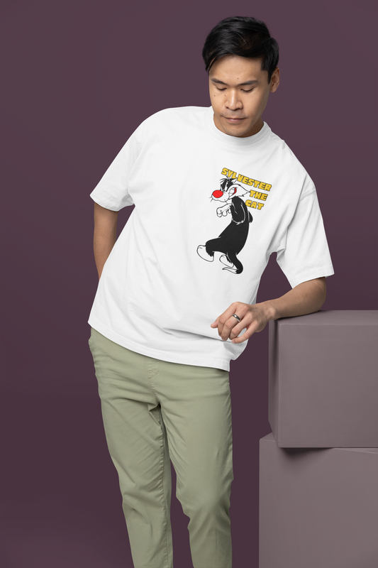 Looney Tunes Sylvester the Cat Printed Oversized T-Shirt – Cartoon Streetwear Tee