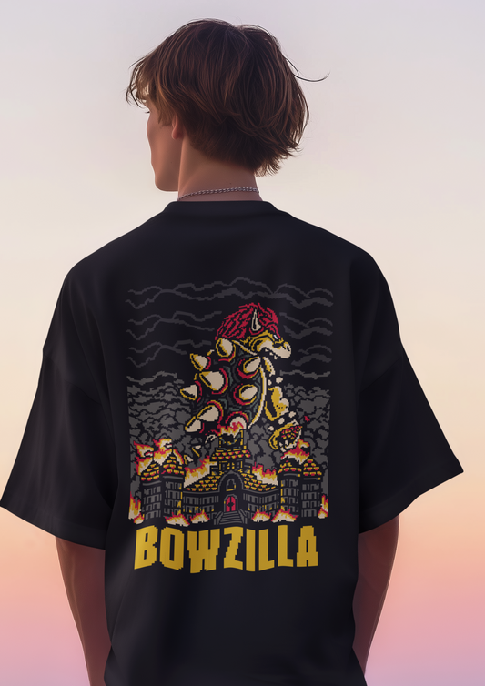 Super Mario & Bowser (Bowzilla) Printed Oversized T-Shirt – Retro Gaming Streetwear Tee