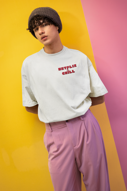 Netflix and Chill Printed Oversized T-Shirt – Trendy Streetwear Tee